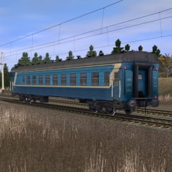 Сине-белый пассажирский плацкартный вагон