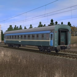 Зелёно-синий пассажирский плацкартный вагон 2